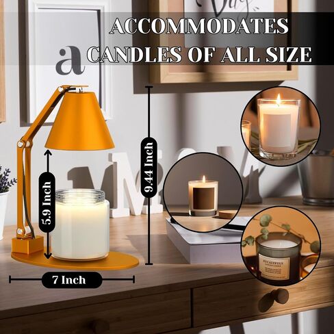 Candle Warmer Lamp with Timer – Wax Melt Warmer with 2 Bulbs - Lamp Dimmer Wax Warmer for Scented Wax – Adjustable Height Ultra-Elegant Wax Melter Candle Lamp Warmer - Golden in Saudi Arabia