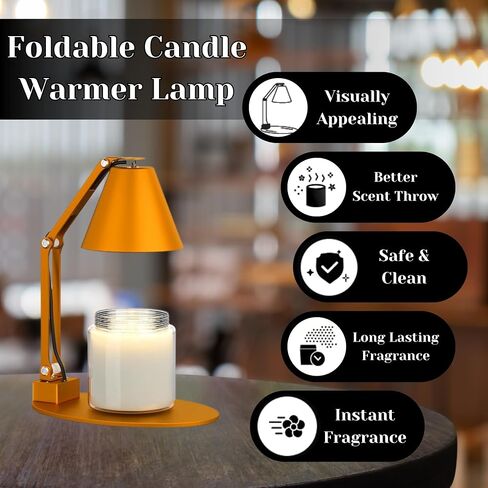 Candle Warmer Lamp with Timer – Wax Melt Warmer with 2 Bulbs - Lamp Dimmer Wax Warmer for Scented Wax – Adjustable Height Ultra-Elegant Wax Melter Candle Lamp Warmer - Golden in Saudi Arabia
