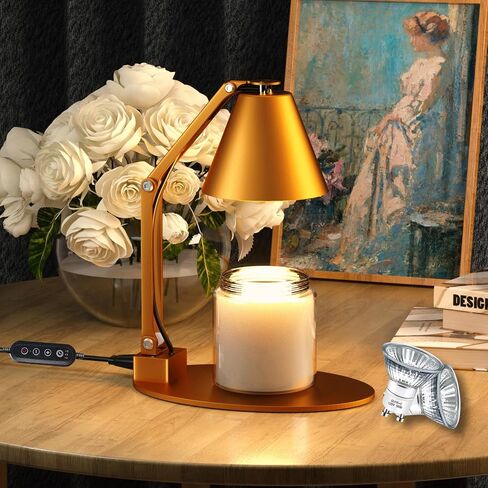 Candle Warmer Lamp with Timer – Wax Melt Warmer with 2 Bulbs - Lamp Dimmer Wax Warmer for Scented Wax – Adjustable Height Ultra-Elegant Wax Melter Candle Lamp Warmer - Golden in Saudi Arabia