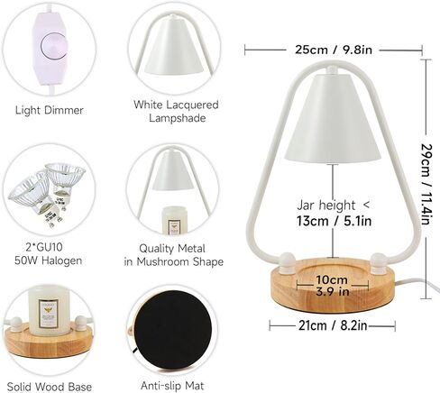 Candle Warmer Lamp White Mushroom for Jar Candles with 2 Bulbs, Modern Triangle Dimmable Electric Wax Melting Heating Lamp Candle Warmer Heater Home Decor Housewarming Gift for Girl Mom Women in Saudi Arabia