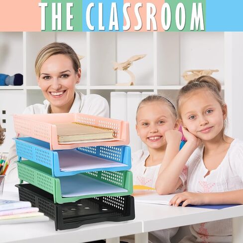 Perkoop 8 طبقات من صواني الملفات الورقية القابلة للتكديس للمكتب، منظم الحروف البلاستيكية، فارز الورق، يتحول في صواني الورق لتخزين الفصول الدراسية والمكتب والمنزل، 4 ألوان in Saudi Arabia