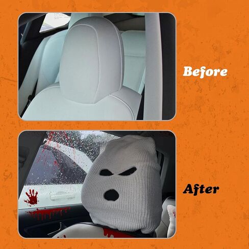 Xotic Tech 2Pcs Car Funny Decoration Spoof Balaclava Face Headrest Cover, Scary Bank Robber Costume Front Seat Head Rest Protector, Halloween Bandit Mask Auto Accessories Universal for Most Car-White in Saudi Arabia