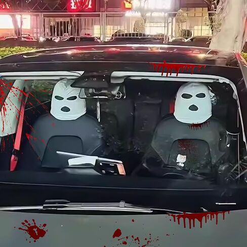 Xotic Tech 2Pcs Car Funny Decoration Spoof Balaclava Face Headrest Cover, Scary Bank Robber Costume Front Seat Head Rest Protector, Halloween Bandit Mask Auto Accessories Universal for Most Car-White in Saudi Arabia