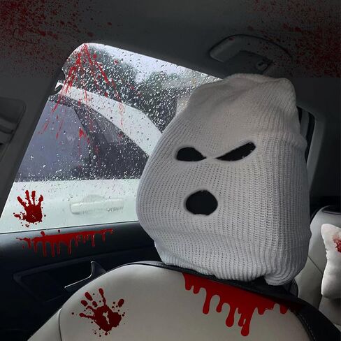 Xotic Tech 2Pcs Car Funny Decoration Spoof Balaclava Face Headrest Cover, Scary Bank Robber Costume Front Seat Head Rest Protector, Halloween Bandit Mask Auto Accessories Universal for Most Car-White in Saudi Arabia