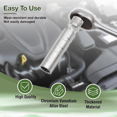 16mm Magnetic Spark Plug Socket, 360-degree Universal Joint 3/8-Inch Drive 12 Point Magnetic Swivel Socket Removal Tool Compatible with Motorcycle,Car,SUV in Saudi Arabia