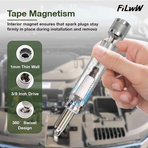 16mm Magnetic Spark Plug Socket, 360-degree Universal Joint 3/8-Inch Drive 12 Point Magnetic Swivel Socket Removal Tool Compatible with Motorcycle,Car,SUV in Saudi Arabia