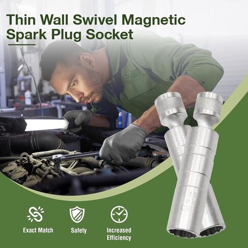 16mm Magnetic Spark Plug Socket, 360-degree Universal Joint 3/8-Inch Drive 12 Point Magnetic Swivel Socket Removal Tool Compatible with Motorcycle,Car,SUV in Saudi Arabia