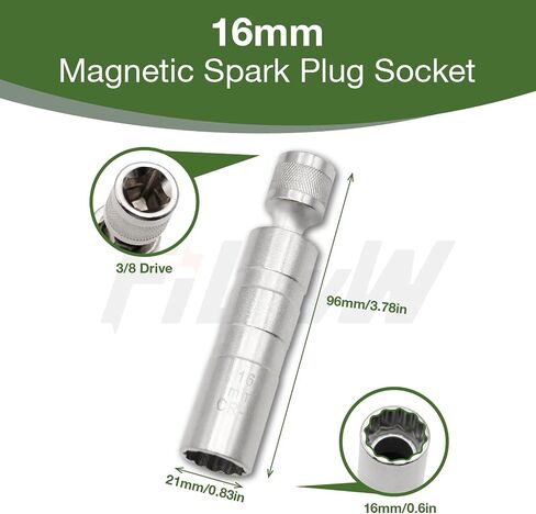16mm Magnetic Spark Plug Socket, 360-degree Universal Joint 3/8-Inch Drive 12 Point Magnetic Swivel Socket Removal Tool Compatible with Motorcycle,Car,SUV in Saudi Arabia