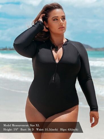 بدلة سباحة نسائية بأكمام طويلة من Ocean Blues مطبوعة لركوب الأمواج وسحاب من قطعة واحدة in Kuwait