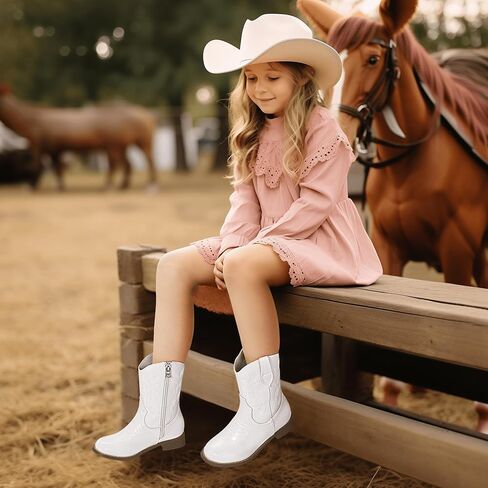 Hehainom Girls Cowboy Cowgirl Boots Boys Kids Toddler Western Mid Calf Zipper Riding Boots for Little Kid Big Kid in Saudi Arabia