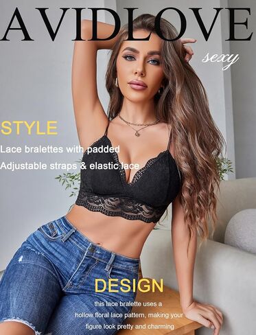 Avidlove الدانتيل Bralette للنساء الخامس الرقبة تانك الأعلى السباغيتي حزام أنبوب سليم بروتيل الملابس الداخلية مع انفصال مبطن أسود X-Large in Saudi Arabia