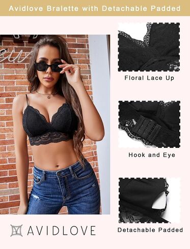 Avidlove الدانتيل Bralette للنساء الخامس الرقبة تانك الأعلى السباغيتي حزام أنبوب سليم بروتيل الملابس الداخلية مع انفصال مبطن أسود X-Large in Saudi Arabia