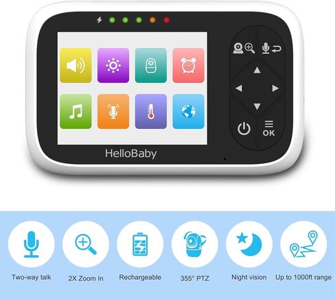 جهاز مراقبة الأطفال HelloBaby مع الكاميرا والصوت، شاشة عرض ملونة IPS مقاس 3.2 بوصة، جهاز مراقبة الطفل عن بعد بالكامل، رؤية ليلية بالأشعة تحت الحمراء، نطاق 1000 قدم، محادثة في اتجاهين، شاشة كاميرا للأطفال بدون واي فاي in Kuwait