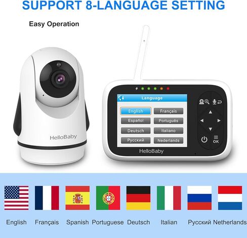 جهاز مراقبة الأطفال HelloBaby مع الكاميرا والصوت، شاشة عرض ملونة IPS مقاس 3.2 بوصة، جهاز مراقبة الطفل عن بعد بالكامل، رؤية ليلية بالأشعة تحت الحمراء، نطاق 1000 قدم، محادثة في اتجاهين، شاشة كاميرا للأطفال بدون واي فاي in Kuwait