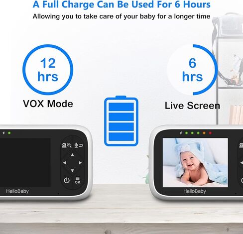 جهاز مراقبة الأطفال HelloBaby مع الكاميرا والصوت، شاشة عرض ملونة IPS مقاس 3.2 بوصة، جهاز مراقبة الطفل عن بعد بالكامل، رؤية ليلية بالأشعة تحت الحمراء، نطاق 1000 قدم، محادثة في اتجاهين، شاشة كاميرا للأطفال بدون واي فاي in Kuwait
