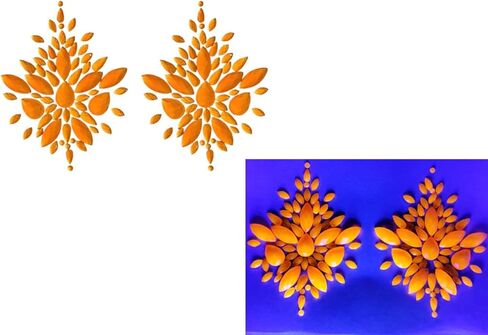 3 أزواج من فطائر حجر الراين المتوهجة باللون الأسود الفاتح والأصفر النيون/الأخضر والوردي والبرتقالي - ذاتية اللصق قابلة لإعادة الاستخدام - أغطية الحلمات، ألوان زاهية | زي EDC | الزي الهذيان | كلوبوير in Kuwait