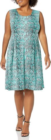 Star Vixen Women's Size Plus-sz Classic Str Ponte KNT Slvlss Box-PLT Fitnflare Dress in Saudi Arabia
