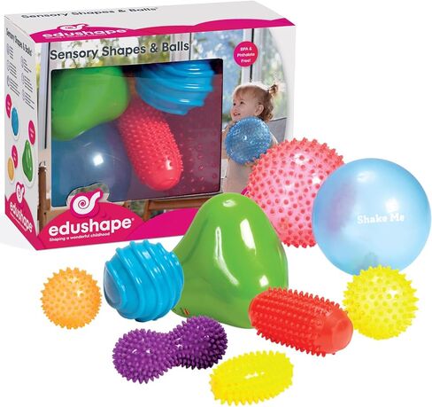 Edushape الكرات الحسية الأصلية للطفل - حزمة من 9 كرات ملونة نابضة بالحياة للأطفال الصغار - كرات أطفال فريدة من نوعها تعزز المهارات الحركية الإجمالية للأطفال الذين تتراوح أعمارهم بين 6 أشهر وما فوق in Kuwait