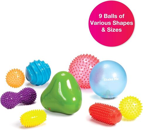 Edushape الكرات الحسية الأصلية للطفل - حزمة من 9 كرات ملونة نابضة بالحياة للأطفال الصغار - كرات أطفال فريدة من نوعها تعزز المهارات الحركية الإجمالية للأطفال الذين تتراوح أعمارهم بين 6 أشهر وما فوق in Kuwait