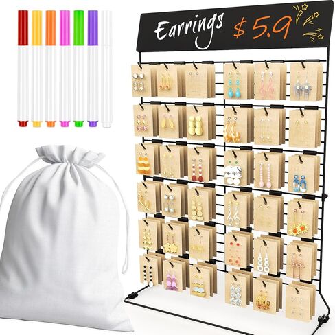 NiHome Earring Display Stands for Selling, Jewelry Display for Necklaces, Bracelets, 36 Hooks Wall Mountable Jewelry Organizer with Portable Storage Bag, Customizable Blackboard, Liquid Chalk Markers in Saudi Arabia