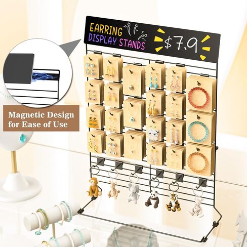 NiHome Earring Display Stands for Selling, Jewelry Display for Necklaces, Bracelets, 36 Hooks Wall Mountable Jewelry Organizer with Portable Storage Bag, Customizable Blackboard, Liquid Chalk Markers in Saudi Arabia