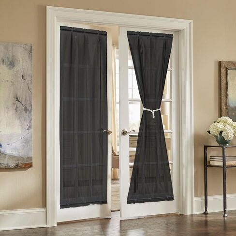 French Sheer Door Curtain, 2 Panels Privacy Semi Voile Door Window Curtains with 2 Adjustable Tieback, Charcoal 25 W x 72 L Inch in Saudi Arabia