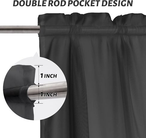 French Sheer Door Curtain, 2 Panels Privacy Semi Voile Door Window Curtains with 2 Adjustable Tieback, Charcoal 25 W x 72 L Inch in Saudi Arabia