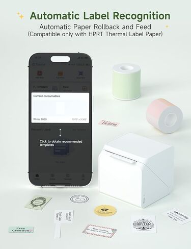 صانع الملصقات HPRT T260LR: آلة ملصقات محمولة مع شريط مقاوم للماء، طابعة ملصقات حرارية بلوتوث للشركات الصغيرة، الرمز الشريطي، الاسم، الشعار، العنوان، البريد، الملابس، المدرسة، المنزل والمكتب in Kuwait