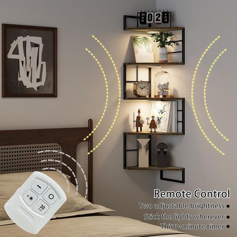 Floating Corner Shelves with Light - 5 Tiers Metal Corner Shelf Wall Mounted for Bedroom Living Room Office Kitchen, Easy-to-Assemble Corner Wall Shelves in Saudi Arabia