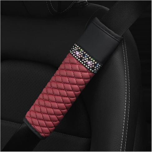 2 Pcs Auto Seat Belt Cover, Sparkling Rhinestone Shoulder Strap for a More Comfortable Driving, Harness Pads Protect Your Neck, Accessories Compatible with All Cars and Backpack (Wine Red) in Saudi Arabia