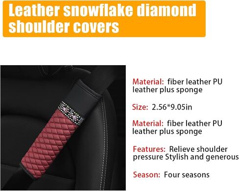 2 Pcs Auto Seat Belt Cover, Sparkling Rhinestone Shoulder Strap for a More Comfortable Driving, Harness Pads Protect Your Neck, Accessories Compatible with All Cars and Backpack (Wine Red) in Saudi Arabia