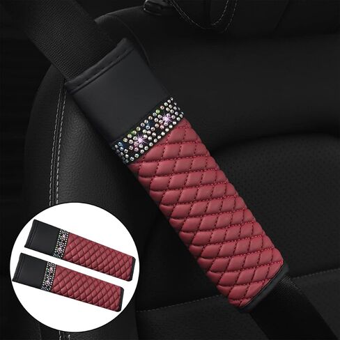 2 Pcs Auto Seat Belt Cover, Sparkling Rhinestone Shoulder Strap for a More Comfortable Driving, Harness Pads Protect Your Neck, Accessories Compatible with All Cars and Backpack (Wine Red) in Saudi Arabia