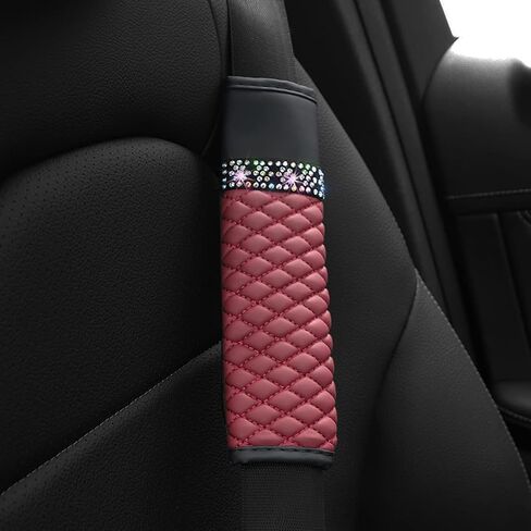 2 Pcs Auto Seat Belt Cover, Sparkling Rhinestone Shoulder Strap for a More Comfortable Driving, Harness Pads Protect Your Neck, Accessories Compatible with All Cars and Backpack (Wine Red) in Saudi Arabia