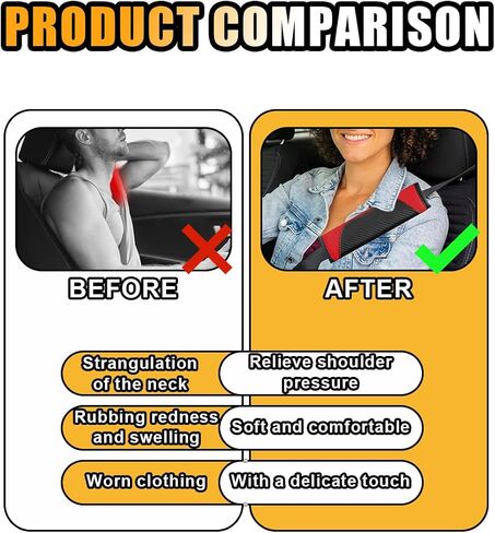 2PCS Car Seat Belt Cover, Soft Carbon Fiber Leather Safety Belt Shoulder Strap Pads, Breathable Seat Belt Strap Cushion Protect Your Neck and Shoulder, Suitable for Most Cars (Black+Red) in Saudi Arabia