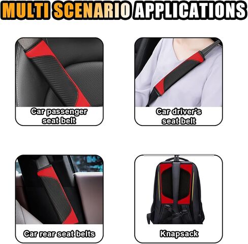 2PCS Car Seat Belt Cover, Soft Carbon Fiber Leather Safety Belt Shoulder Strap Pads, Breathable Seat Belt Strap Cushion Protect Your Neck and Shoulder, Suitable for Most Cars (Black+Red) in Saudi Arabia