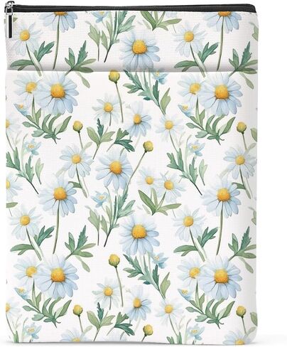 Book Lovers Gifts Daisy Flower Book Sleeve Book Cover Book Pouch Bookish Book Club Gifts Book Protector with Zipper and Front Pocket Bookworm Librarian Gifts Book Accessories for Women Girls Auntie in Kuwait