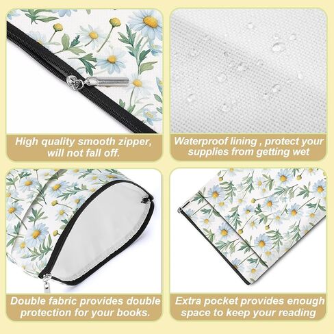 Book Lovers Gifts Daisy Flower Book Sleeve Book Cover Book Pouch Bookish Book Club Gifts Book Protector with Zipper and Front Pocket Bookworm Librarian Gifts Book Accessories for Women Girls Auntie in Kuwait