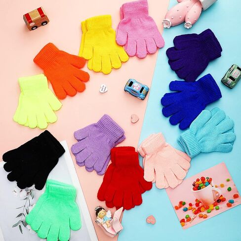 Neer 24 Pairs Kid's Gloves Winter Warm Gloves Stretchy Knitted Gloves Bulk Winter Finger Mittens for Boys Girls 7-12 Years in Saudi Arabia