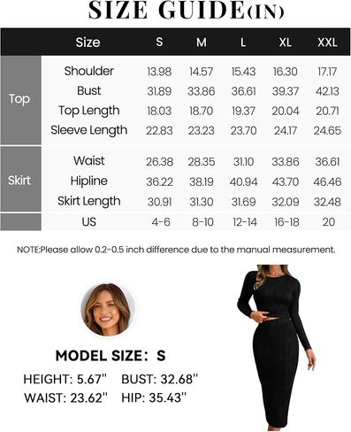 dowerme Women's Fall 2 Piece Outfits Casual Long Sleeve Crewneck Crop Tops Knit High Waist Bodycon Slit Midi Skirt Sets in Saudi Arabia