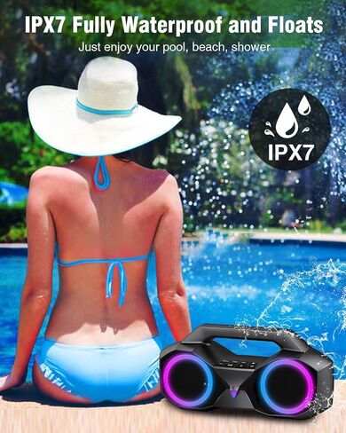 مكبر صوت بلوتوث محمول من KMAG - مكبرات صوت لاسلكية مقاومة للماء IPX7 مع صوت ستيريو هاي فاي عالي 80 وات، وقت تشغيل 24 ساعة، ضوء ديناميكي، جهير عميق، اقتران مزدوج، 5.3 بت للخارج، المنزل، الحفلات، الهدايا in Kuwait