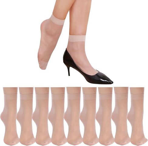 9 Pairs Sheer Thin Nylon Socks for Womem,20D Lady's Ankle Calf Socks with Reinforced Toe in Saudi Arabia