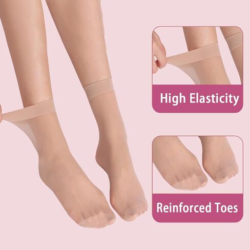 9 Pairs Sheer Thin Nylon Socks for Womem,20D Lady's Ankle Calf Socks with Reinforced Toe in Saudi Arabia