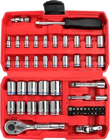LLNDEI 48 Piece 1/4 Inch Mini Socket Ratchet Wrench Set, Metric Shallow Socket (4-14mm) 6-Point,with 72 Teeth Mini Ratcheting Wrench, Screwdriver Bit Set, Universal Joints and 3 Inch Extensions in Saudi Arabia