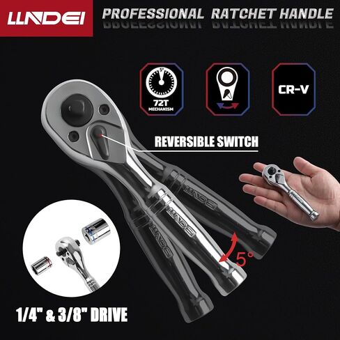 LLNDEI 48 Piece 1/4 Inch Mini Socket Ratchet Wrench Set, Metric Shallow Socket (4-14mm) 6-Point,with 72 Teeth Mini Ratcheting Wrench, Screwdriver Bit Set, Universal Joints and 3 Inch Extensions in Saudi Arabia