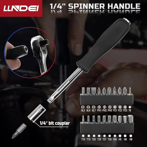 LLNDEI 48 Piece 1/4 Inch Mini Socket Ratchet Wrench Set, Metric Shallow Socket (4-14mm) 6-Point,with 72 Teeth Mini Ratcheting Wrench, Screwdriver Bit Set, Universal Joints and 3 Inch Extensions in Saudi Arabia