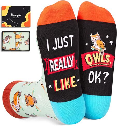 HAPPYPOP Wild Animal Socks For Men Women; Owl Tiger Koala Gifts, Owl Tiger Cheetah Socks in Saudi Arabia