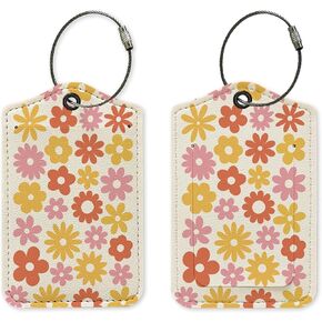 Floral Luggage Tag, Cute Flower Luggage Tags for Suitcases Women Kids, Teen Girls Gifts, Privacy Protection PU Leather Travel Name Tags Identifiers for Luggage