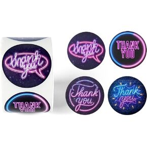 2Rolls-1000PCS 1.5" Neon Patterned Thank You Stickers | 4 Different Design Thank You Designs for Business Packaging, Thank You Labels for Gifts Bags, Boxes and Envelope Sealing (NEON)