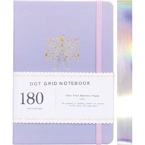 Dotted Notebook Journal 180GSM Bamboo Thick White Paper 160 Pages 5 * 5MM Dot Grid, Lay Flat Binding,Colored Silver Edges, Bookmarks and Expandable Back Pocket (BKP-5)