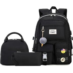 Waterproof Women Laptop Backpack Set Casual Girls Daypack Set Black